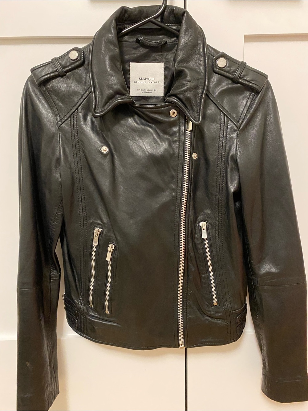 MANGO Black Genuine Leather Jacket